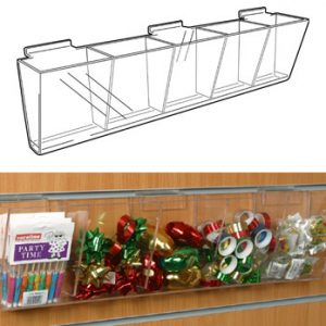 Slatwall Container with Angled Front – 5 Compartments: 750mm (W) x 200mm (H) x 150mm (D) – save 50%